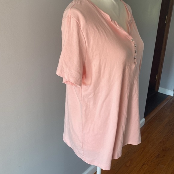 Karen Scott Peach Short Sleeve Henley Top Size L - Picture 3 of 6